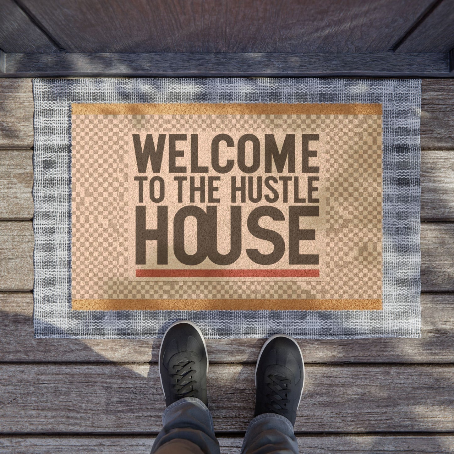 Welcome Hustle House Doormat - Motivational Entry Mat for Entrepreneurs & Home Offices