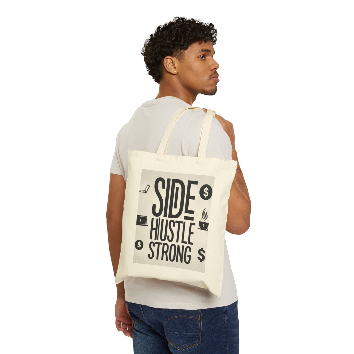 Side Hustle Strong Tote Bag | Entrepreneur Canvas Bag | Business Laptop Bag | Hustler Gift
